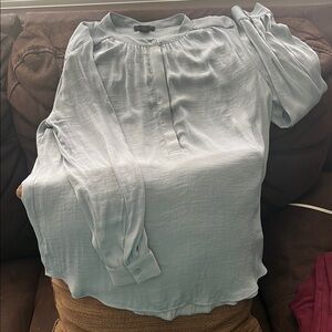 Jones New York | Light Blue Relaxed Blouse with buttoned front halfway